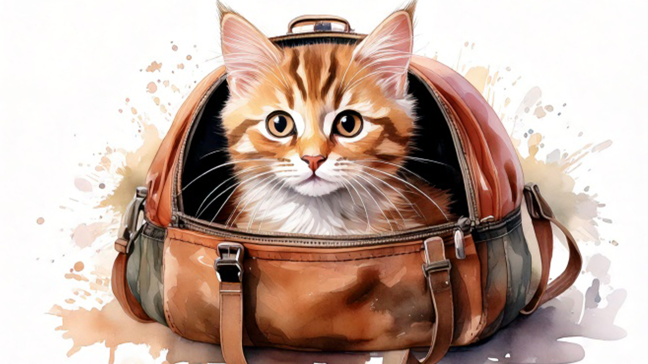 キャリーバッグに入ったねこ
