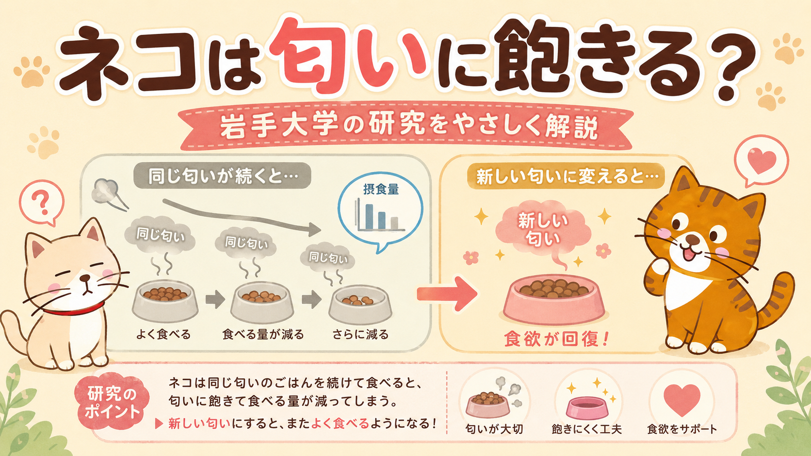 ネコは同じごはんの「匂い」に飽きる？岩手大学の研究でわかったこと