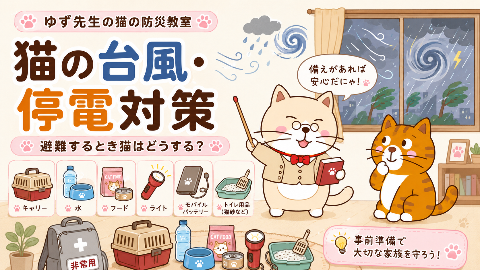 猫の台風・停電対策｜避難するとき猫はどうする？